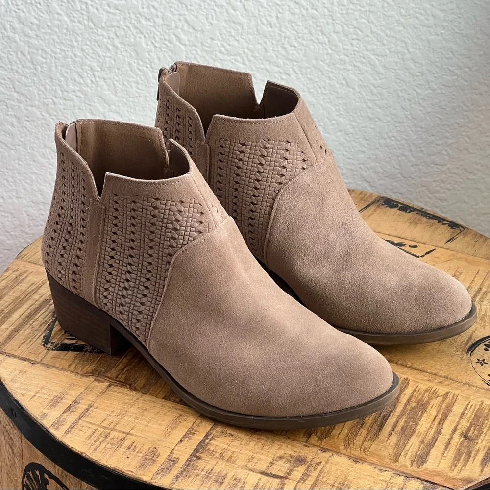 Kensie Grayce Suede Leather Ankle Boots Taupe Booties Womens 9.5 M Western Boho